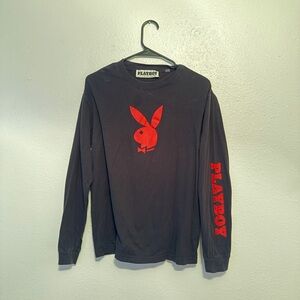 PLAYBOY womens Long Sleeve Tee in Black and Red